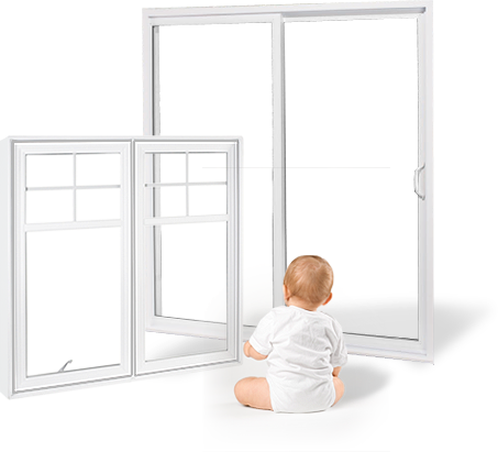 Bébé regardant par les fenêtre de Portes et fenêtres laval
